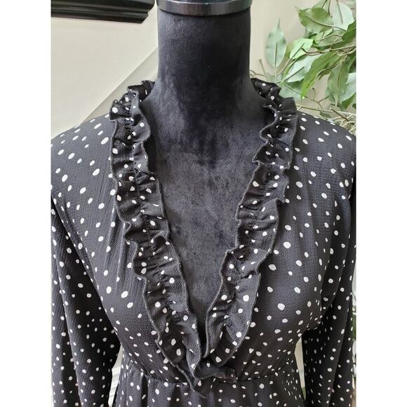 Miss U Women's Black Ruffle Polyester V-Neck Long Sleeve Knee Length Dress Small - Picture 6 of 12